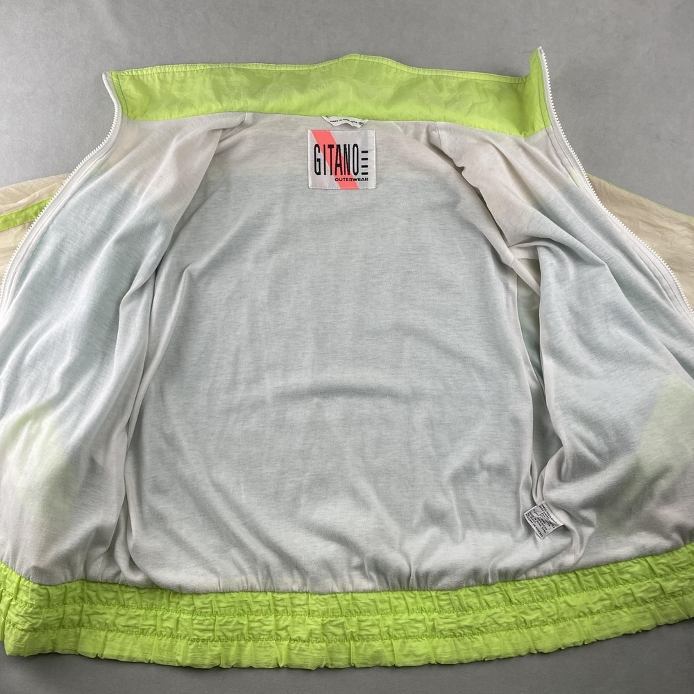 Vintage Gitano Jacket Womens Medium Teal Neon Green Colorblock Windbreaker 80s - Picture 5 of 11